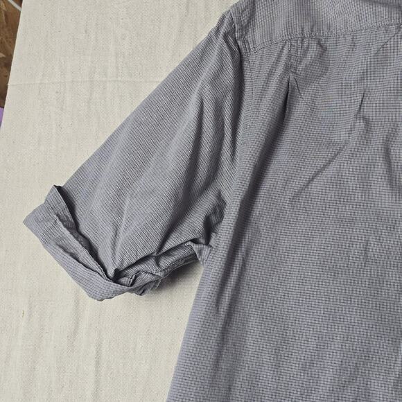 John Varvatos Converse Gray Checked S/S Cotton‎ Button Front Large - Picture 15 of 16